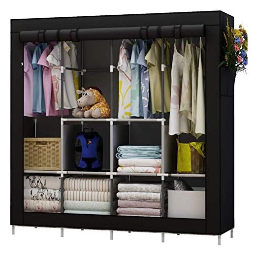 UDEAR Armario de Ropa de Tela y Tubo Metal para Ropa Organizador Ropero Plegable Colgar (Negro)