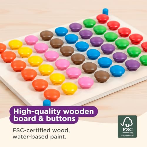 Image of Nene Toys Wooden Color Matching Button Board [Large Edition - 48 Buttons, 8 Colors] - Montessori Pegboard Puzzle for Toddlers 2+ - Fine Motor Skills Toy with 12 Matching Cards for Kids Ages 2 3 4