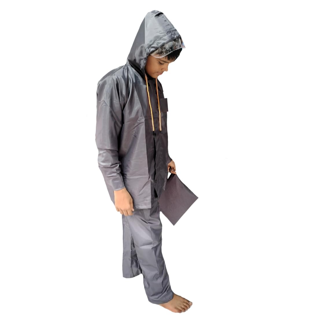 D8211K Children’s Waterproof Hooded Raincoat & Pant Set | Durable, Lightweight, Portable Rain Suit with Carry Pouch (M, Grey, 8 Years - 9 Years) 2