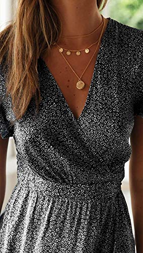 Image of ZESICA Women's 2025 Bohemian Floral Printed Wrap V Neck Short Sleeve Split Beach Party Maxi Dress,Charcoal BlackFloral,XX-Large