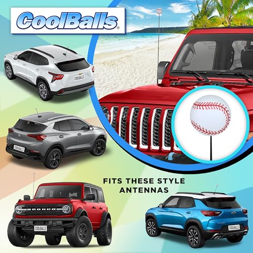 Coolballs Cool Baseball Car Antenna Ball Auto Accessory (Pack of 3) (1.75