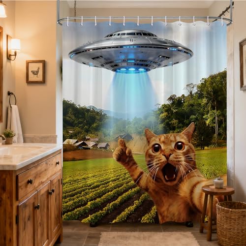 Image of Extra Long Shower Curtain XL Funny Cat Novelty Men, 108 x 72 Inchs | for Extra Tall 108 Inch Shower, Cool Animal Pattern Design, Large Bathroom Decor Sets Waterproof Cloth Fabric, with Hooks