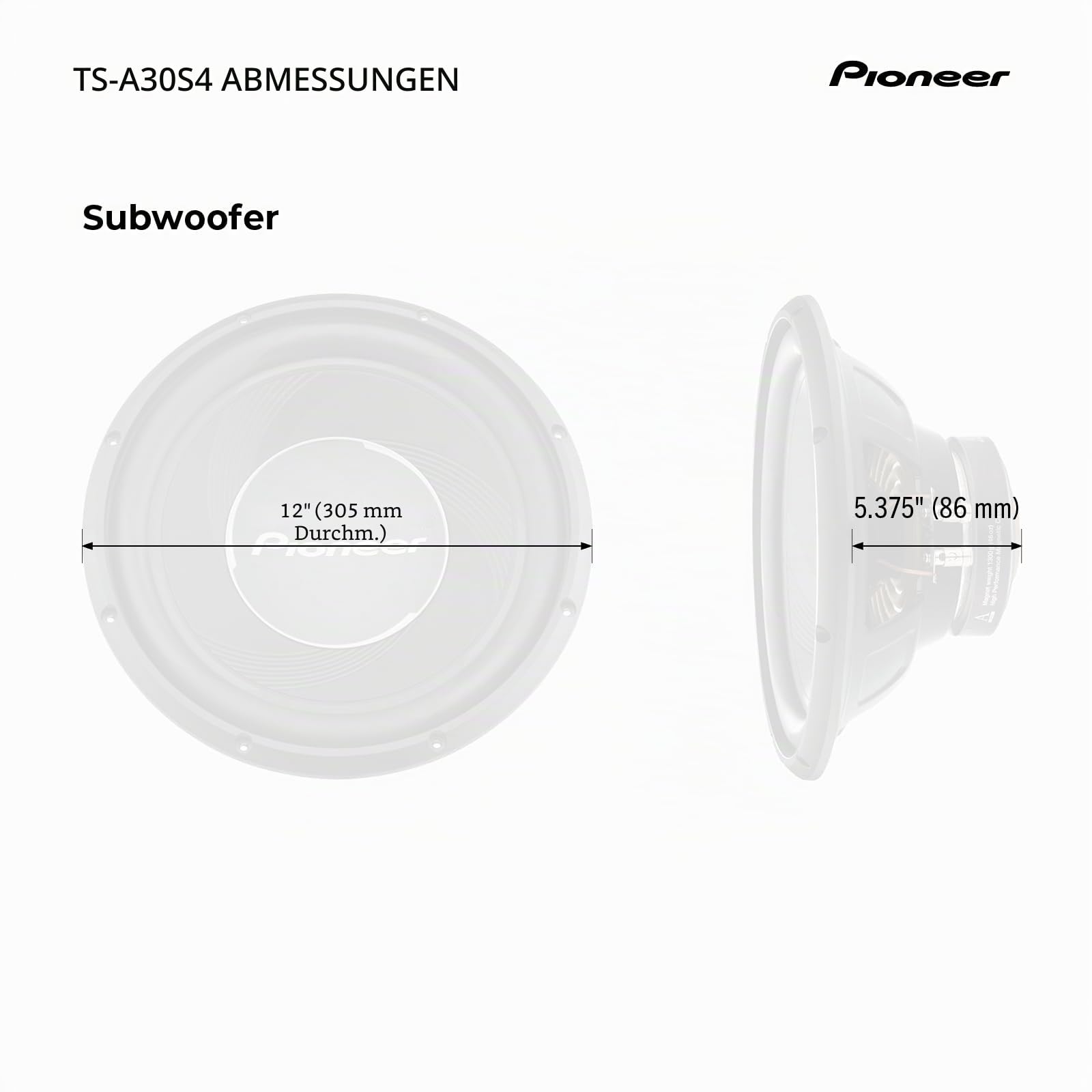 PIONEER TS-A30S4 Subwoofer (1.400 W), 30 cm/12", IMPP Membran für kraftvollen Klang, kontinuierliche Ausgangsleistung 400 W, schwarz