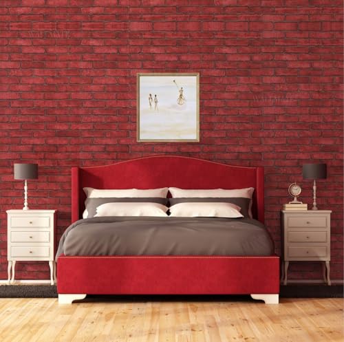 Image of WALLMATE Self Adhesive Wood Grain Wallpaper Vinyl Furniture Sticker Wood Wallpaper Kitchen Wallpaper Wooden Door Desktop Wallpapers (Red Bricks, 12x50 Inch)