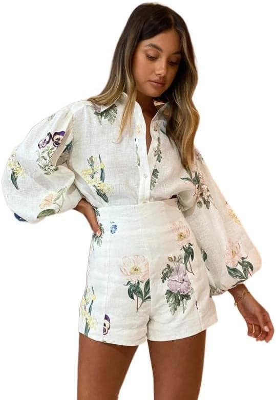 High-waisted shorts, stylish shirt, casual suit