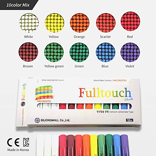 Image of HAGOROMO Fulltouch Color Chalk 1 Box, Non-Toxic, Dustless [12 Pcs /10Color Mix]