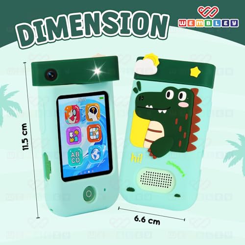 Image of Wembley My First Smart Phone| Dino Themed Mini Educational Toy with Rotating Camera| Fun & Learning Mobile for Kids Age 3+| Adorable, Smart & Entertaining Baby Phone (Dino)