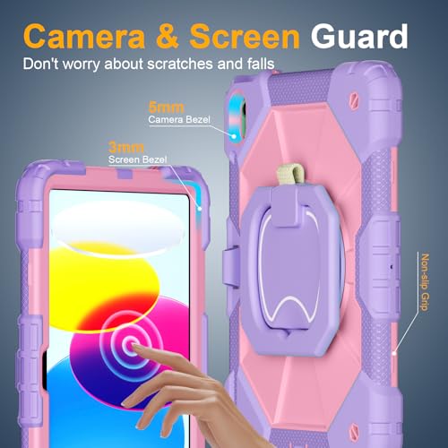 Case for iPad (A16) 11th/10th Generation 11/10.9 Inch 2025/2022, Ubearkk for iPad a16 case with Screen Protector, 360 Degree Rotating Stand Shoulder Strap Pencil Holder, Purple Pink by Ubearkk - Image 8