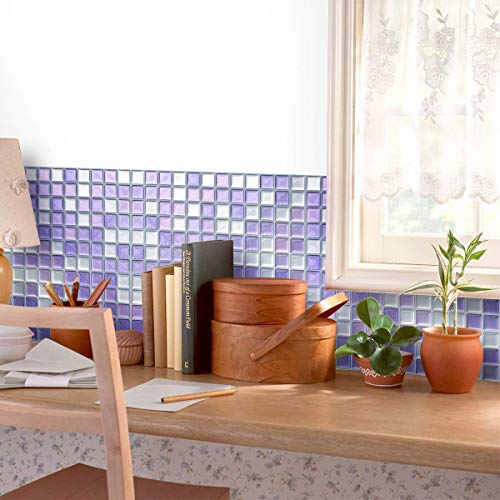 VANCORE 3D Mosaic Sticker Peel and Stick Tile Backsplash Wall Paper for Home Kitchen, Pack of 4, Purple
