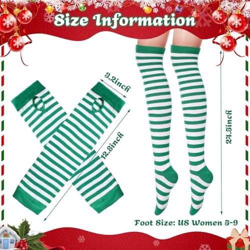 Image of Geyoga Arm Warmers Leg Warmers Striped Thigh High Socks Fingerless Gloves Stockings Christmas Halloween