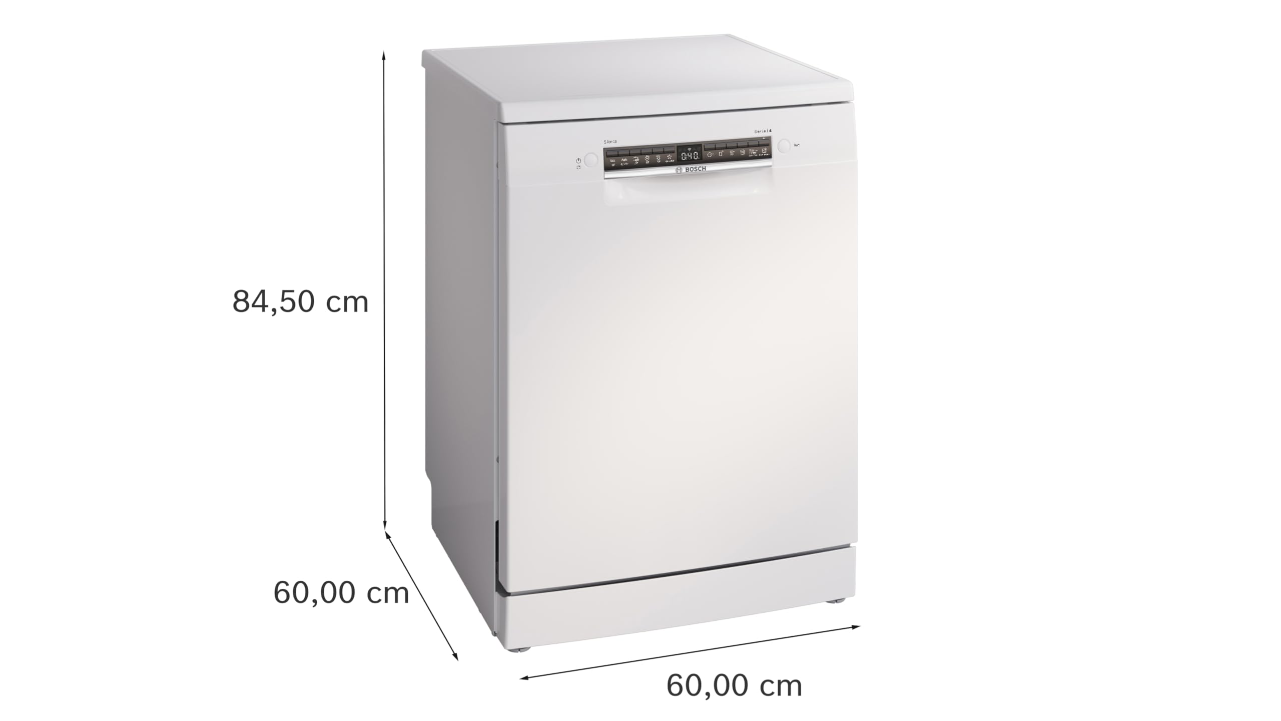 Bosch SMS4HTW16E Serie 4 Freistehender Geschirrspüler, 60 cm, Smart Start, 3-fach Rackmatik, Aquastop, Ferndiagnose, Extra Trocknen, Vario Besteckkorb, EcoSilence drive, Weiß