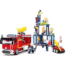 Sluban City Fire Training Set, Fire Rescue Building Set with 4 Fireman Minifigures & Fire Truck, Compatible with Lego City Fire Station Set, Building Toys Gifts, 585 PCS