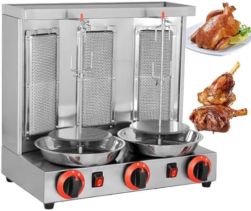 Shawarma Machine, Automatic Vertical Broiler with 3 Burners, Adjustable Temperature, 360° Rotating, Commercial Propane Grill,Black