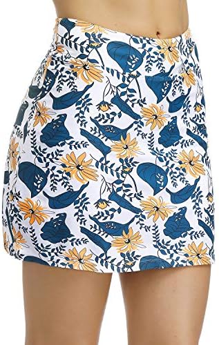 STYLEZONE Women's Actvie Skort Sport Skirt for Running Tennis Golf Workout Casual Skirts for Women Yellow Flower L