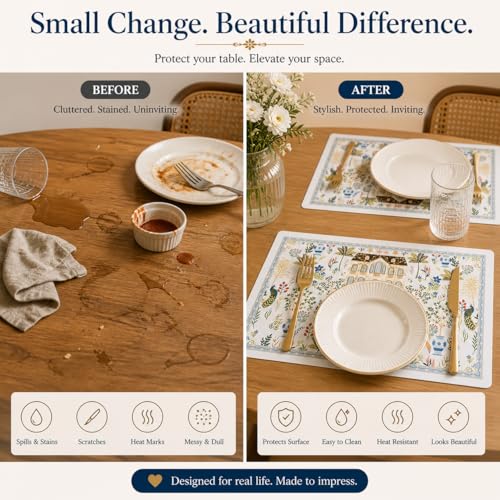 Image of YELONA Leather Dining Table Placemats Set of 2 - Waterproof, Heat Resistant, Anti-Slip, Easy to Clean Table Mats for Dining Table, Kitchen & Home Decor (Off White, 40 x 30 cm)