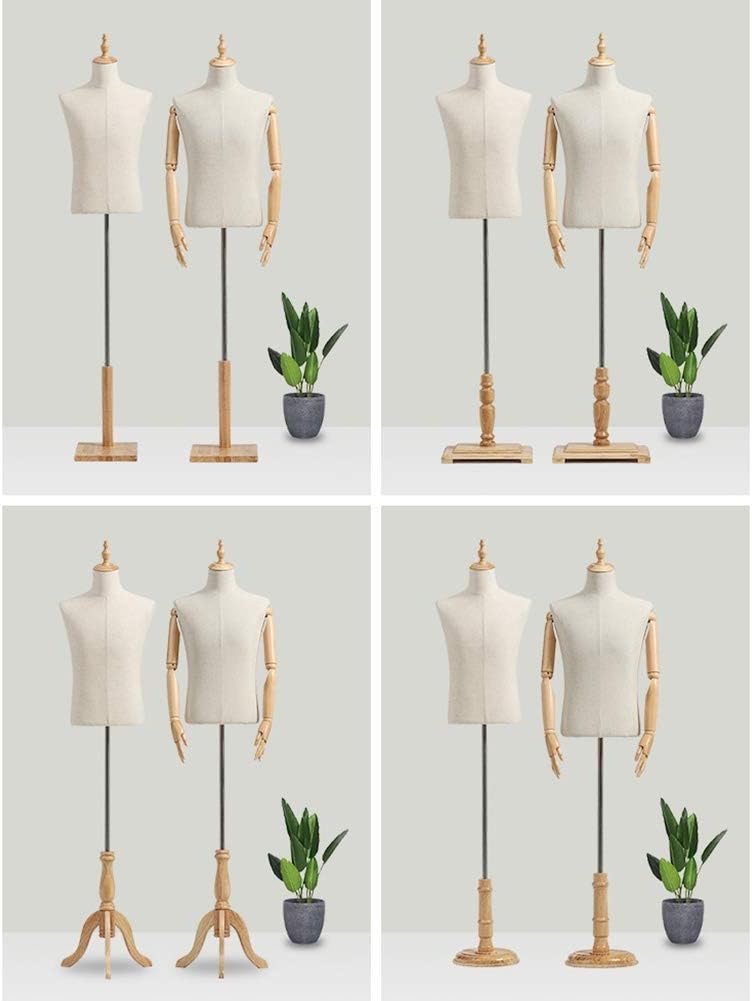 Beige Male Shirt Form Torso with Wood Stand, Adult Men's Clothing Display Body Bust Forms,No Arm-Large,No Arm-M