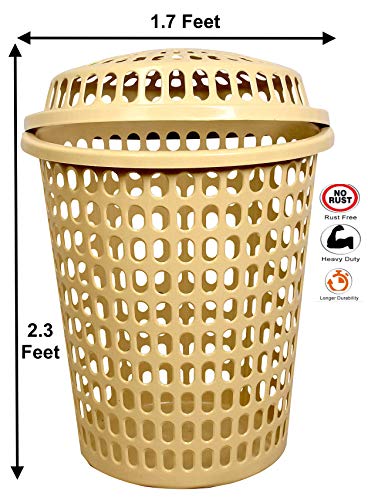 Image of 2 Laundry Basket with Lid, Cap - Durable (Unbreakable) 50L with 6 Months Warranty (Cream, Pink)