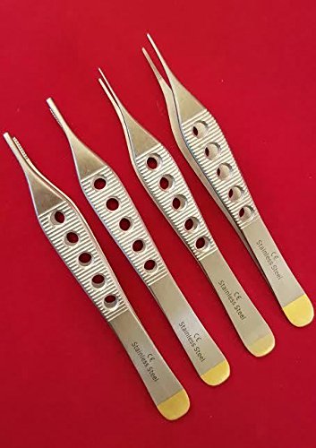 Set of 4 ADSON Dressing +ADSON Brown Tissue Plastic Surgery FORCEP FENESTRATED Gold HND