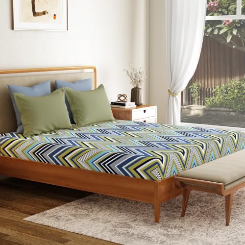 Image of Mytrident Bedsheet for Double Bed King Size |108 inch x 108 inch | Wave Blues