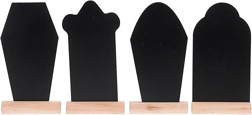 Amosfun 4 letreros de pizarra de doble cara con base de madera en forma de lápida para tiendas, bodas, cocina, hogar, decoración de fiesta de