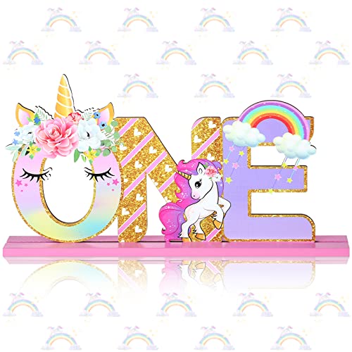 Letrero de unicornio con una letra, centro de mesa de unicornio, decoración de fiesta de unicornio para bebés, niños y niñas, decoración de primer cumpleaños, temática de unicornio arcoíris