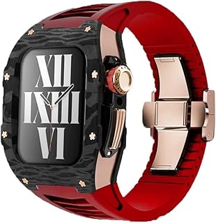 Wtukmo Upgarde Conjunto de caixa de relógio de fibra de carbono e titânio e pulseira fluororubber, para Apple Watch 8 7 6 5 4 SE, kit de modificação de pulseira de relógio de borracha, para acessórios da série IWatch de 41 mm e 40 mm