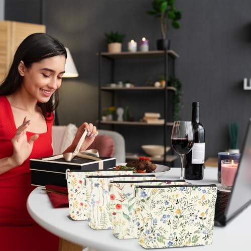 4 Pcs Watercolor Wildflower Makeup Bag, Botanical Cosmetic Bag Plant Lover Friendship Gifts for Women Sister Bestie Mom Friend Thanksgiving Christmas Birthday Gifts Travel Toiletry Bag Accessories3