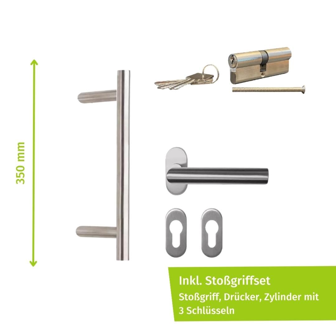 HORI Haustür Kunststoff, aluminium, Komplettset konfigurieren, Hauseingangstür Modern - Farbe: weiß - DIN rechts - Modell: Stripe - 210 x 110 cm