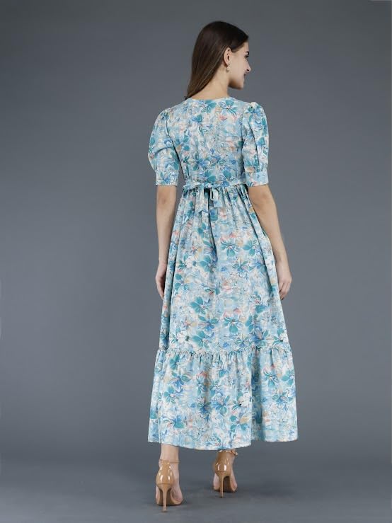 Image of Womens Rayon Fabric Printed Long Anarkali Maternity Feeding Dress with Side Zippers