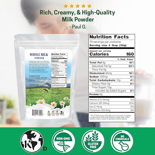 Image of Z Natural Foods Premium Whole Milk Powder - Pasteurized Dry Milk, 5 lb | Pasteurized Whole Milk, Single Ingredient, Non-GMO, Gluten-Free, Kosher-Certified, For Baking, Cooking & Drinks