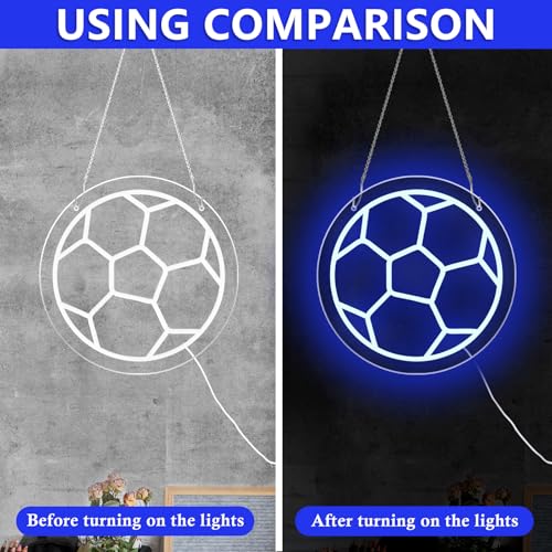 Image of Soccer Neon Sign, Dimmable Football Led Light, 12'' X 12'' with Hanging Chain Hooks, Home Neon Powered by USB, Suitable for Game Room, Club, Gifts, Birthday Party (Blue)