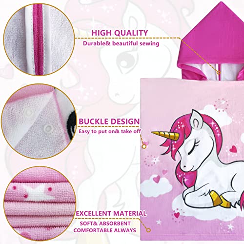 Image of Kids Hooded Poncho Towel for Girls, Toddlers Bath Beach Pool Swim Towels with Hood Cover-ups Swimwear (3D Unicorn with Bag)