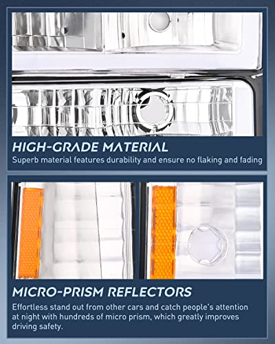 Nilight Headlights Assembly Led Drl For Chevy Silverado 1500 2500 3500 1990 1991 1992 1993 1994 1995 1996 1997 1998, Chevrolet Tahoe/C10/Ck/Suburban/Yukon 1990-1998,Chrome Housing #TOP3