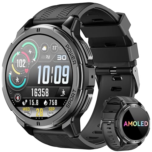 OUKITEL Smart Watch for Men, Military Watches Waterproof 1.43’ AMOLED Touchscreen Answer/Make Calls, Fitness Tracker with 24H Heart Rate Blood Oxygen Sleep Monitor 100+ Sports Modes, for Android & iOS