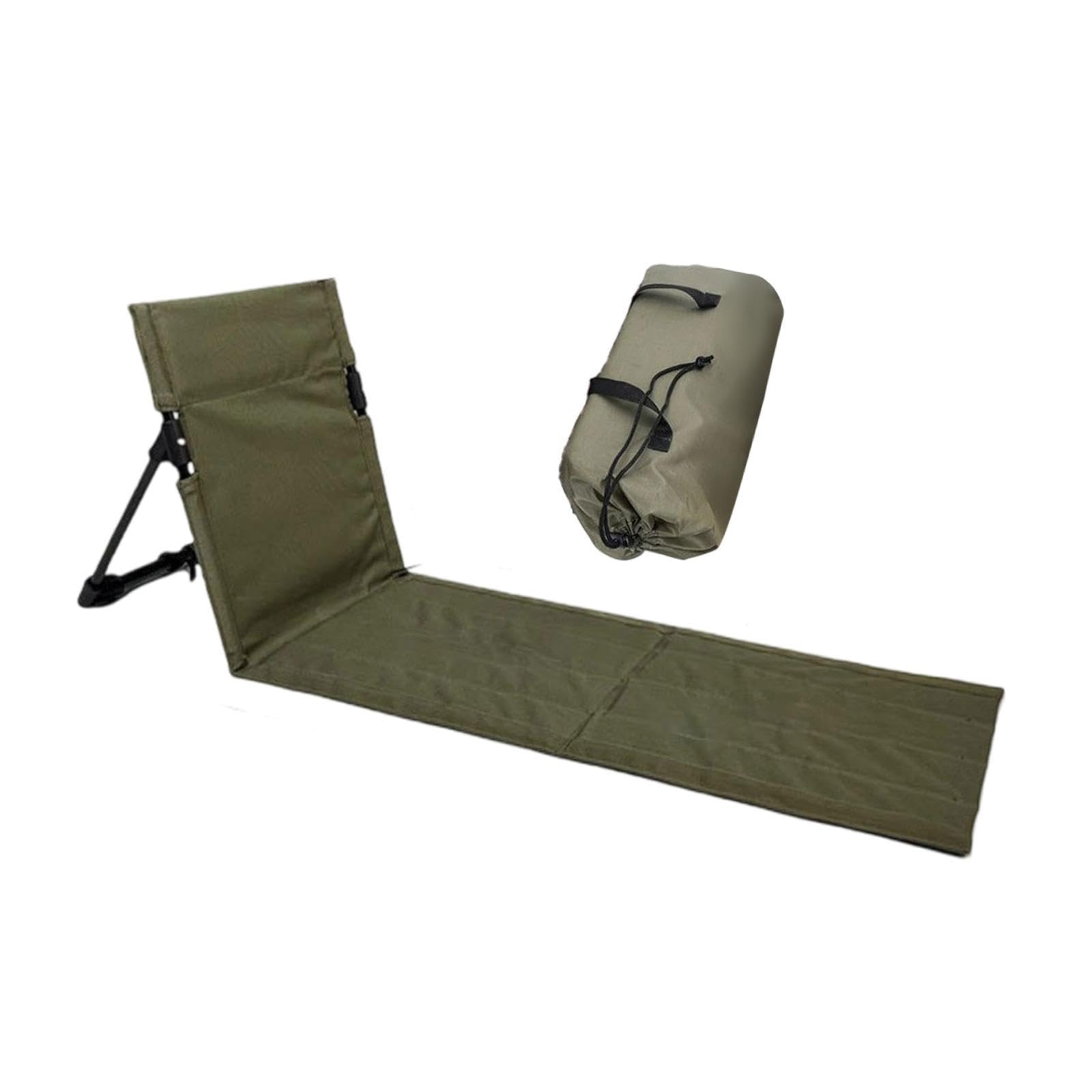 Baoblaze Foldable Beach Chair Lounge Mat, Beach Sun Mat Folding Sunbathing Recliner with Backrest and Carrying Bag, Low Seat Floor Seat for Road Trips Reclining Lawn Backpacking, Dark Green