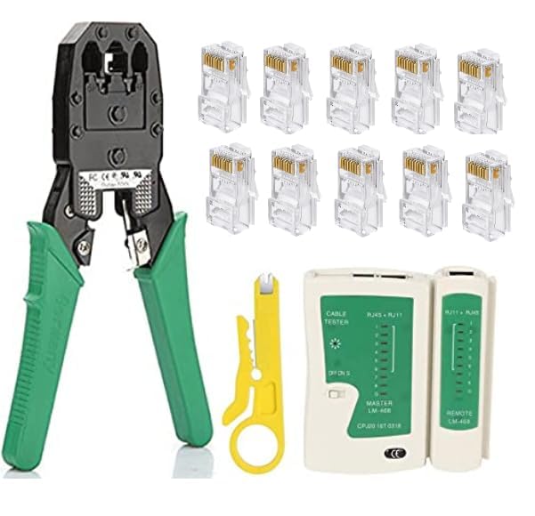 WiredCom® Tool Kit | RJ45 Crimping Tool Kit | Network cable tester Kit | Cut and Strip Tool With Ethernet Wire Stripper and Cutter, 30PCS RJ45 CAT5 CAT5e Cat6 Connectors Plug, (Multicolor)-image-45