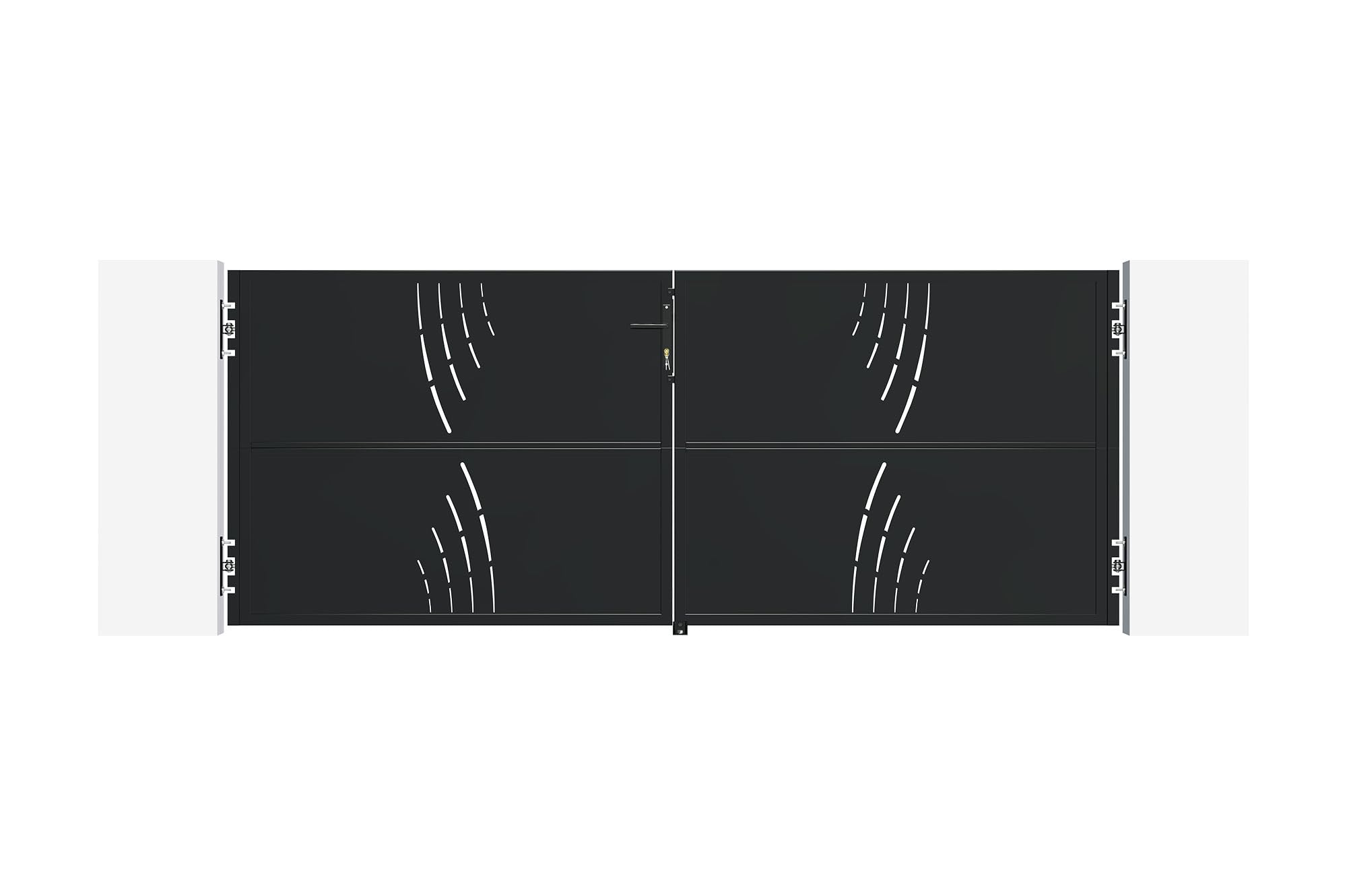 CASANOOV Portail Battant Acier NALI VELETA 293x120 cm 3x1,2 m 4 m² Noir Mat Design Motif Nature Extérieur Sécurisé Robuste Acier Galvanisé Compatible 306-311 cm Serrure Incluse Résistant Intempéries