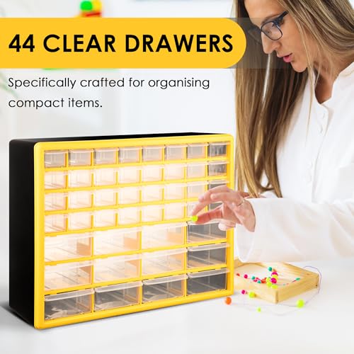 CraftGenes Screw Storage Organiser – 44-Drawer Tool Cabinet with Adjustable Dividers, Wall-Mountable Parts & Craft Storage Box for Garage, Workshop, and Home