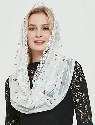 Orthodox Veil Head Covering with Embroidered Flowers Catholic Chapel Mantilla veil V503