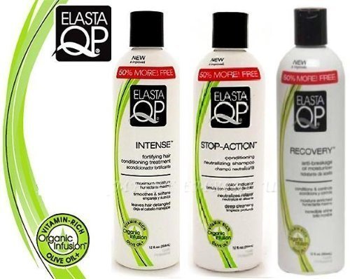 Elasta QP Trio Set (Stop-Action Conditioning Neutralizing Shampoo, Intense Conditioning Treatment, Recovery Anti Breakage Oil Moisturizer)