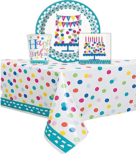Confetti Cake Themed Happy Birthday Party Set - One Confetti Cake Birthday Plastic Tablecloth, 84