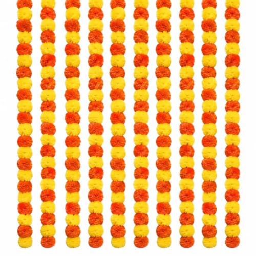 Best Navratri Home Decoration Items (2026) 12 Artificial Marigold Garland for Decoration โ Pack of 10 Genda Pho...