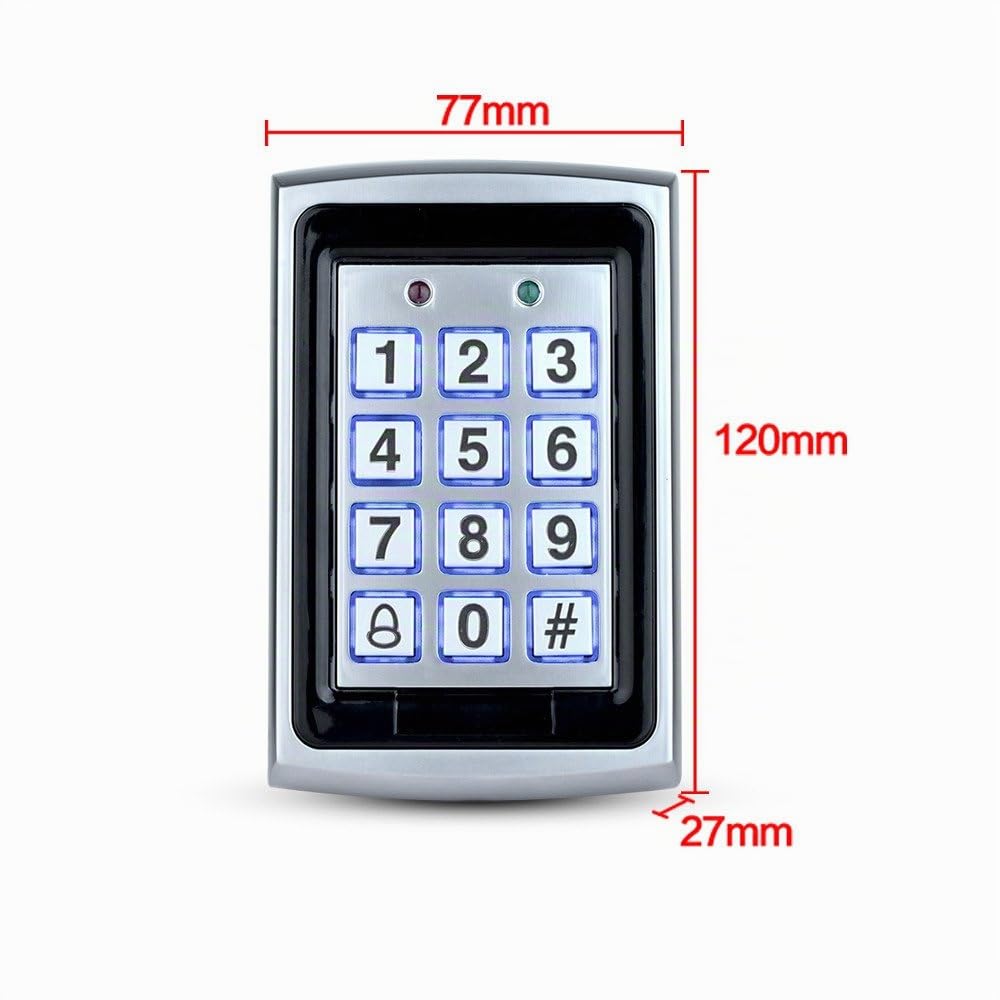 Kit Completo di Sistema di Controllo Accessi per Casa, Tastiera per 1000 Utenti in Metallo + Serratura Elettrica a Caduta DC 12V + Alimentatore 12V 3A + Pulsante di Uscita + 10 Chiavette