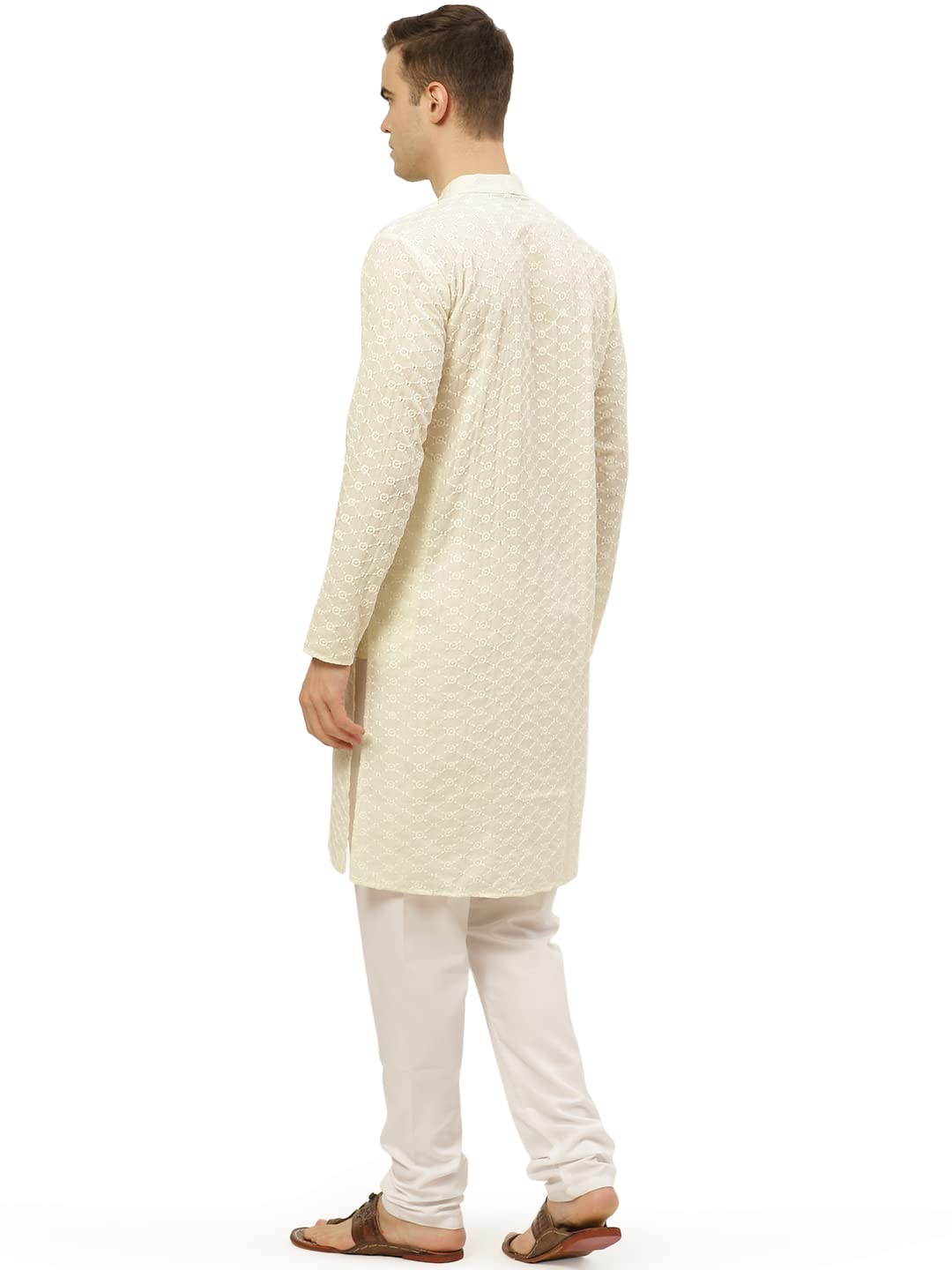 Jompers Men's Cream Embroidered Straight Kurta Pyjama Set. (Cream, L)