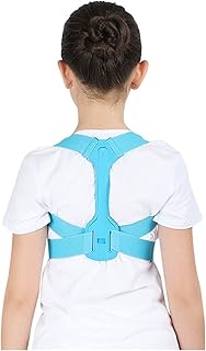 Corrector de Espalda Ajustable para niños y niñas, cinturón de Hombro, Corrector y enderezador (Color: Gris, Talla: Grande) (Azul pequeño)