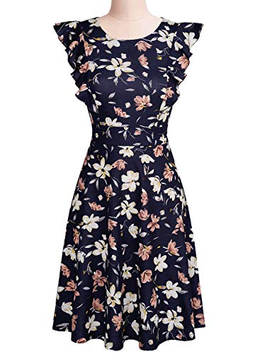 Yathon Women'S Vintage Ruffle Floral Flared A Line Swing Casual Cocktail Party Dresses thumb #1