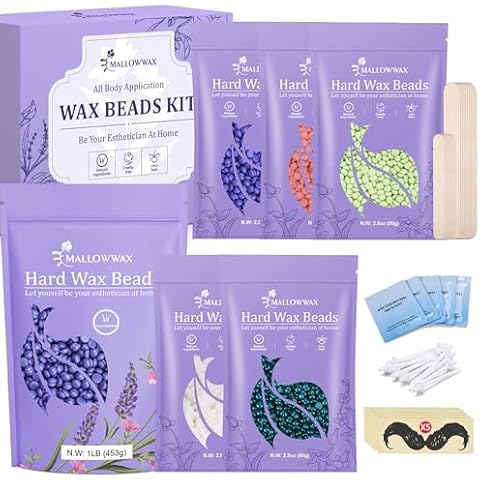 Mallowwax Hard Wax Beads 6-Pack, 1lb lavender wax beads + 5-pack multicolor wax beads kit for hair removal Cover