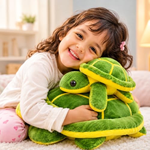 Image of TortoisePlush Sea Turtle Soft Toy, Dark Green and Yellow, 22 cm, Stuffed Animal for Kids, Modern Design, Tortoise Theme, Durable Quality (Mother Baby)