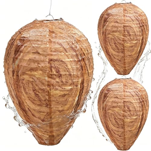 Golhutrdxh Wasp Nest Decoy 3 Pack Fake Wasp Nest Hanging Outdoor Waterproof Hornet Nest Decoy for Wasps Hornets Weatherproof Wasp Decoys for Patio Garden Under Eave House Shed Yard Home
