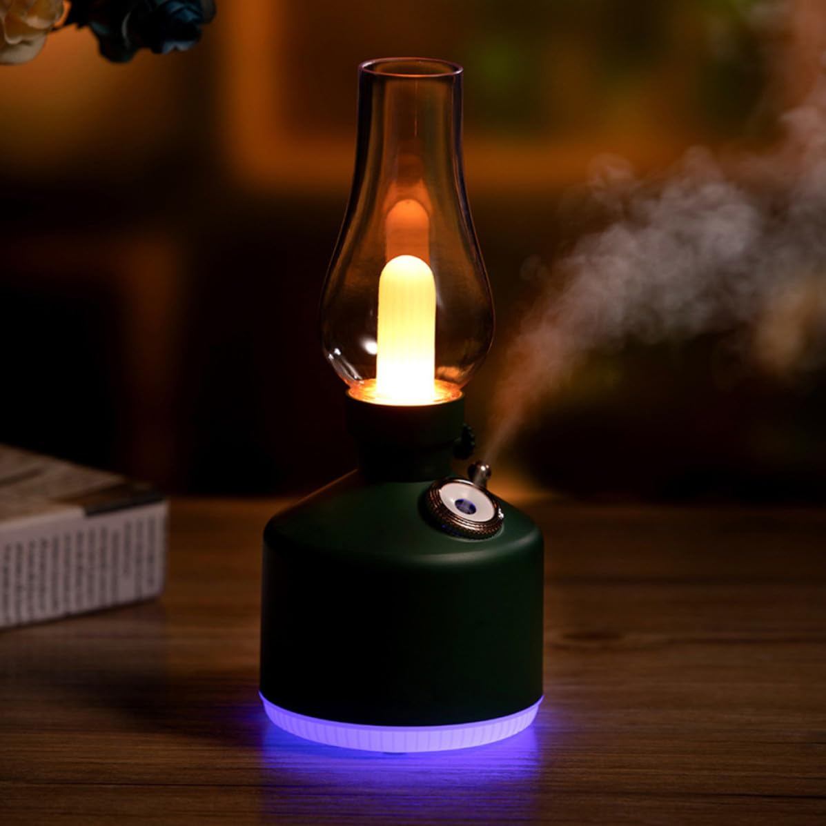 YARNOW Humidificador de Luz Nocturna Multifuncional Verde Capacidad de 280ml y 1200mah para Dormitorio y Oficina Diseño Elegante de Abs